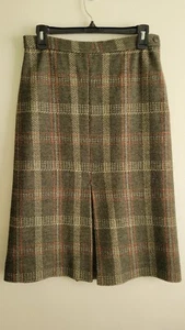 Vintage 70s Green Plaid Flannel Pencil Skirt S School Girl Dark Academia ILGWU - Picture 1 of 8