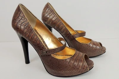 Hale Bob Womens 10 Faux Reptile Embossed Leather Pumps Heels Shoes Brown 4.5" - Image 1 of 4