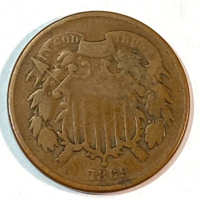 1869 Two Cent Piece Nice Original VG+ CHRC - Image 1 of 2
