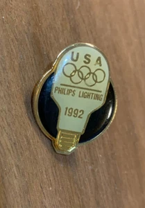 1992 Olympics USA Philips Lighting Lapel Pin,Enamel& Gold Color Metal Light Bulb - Picture 1 of 2