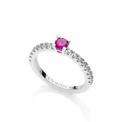 Anello solitario UNOAERRE argento 925 con pietra rosa 721YAF2100405-6072/15 - Immagine 1 di 4