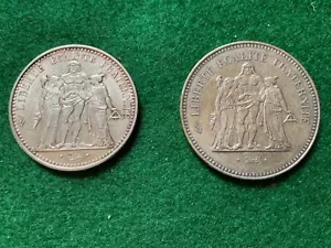 Lotto di 2 monete Francia in argento, 10 e 50 franchi - T20 - Foto 1 di 2