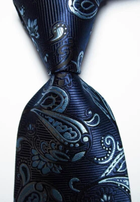 Nueva Corbata Clásica Paisley Azul Oscuro Azul Cielo TEJIDA JACQUARD Seda Para Hombre Foto 1 de 2