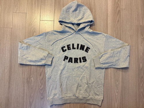 Felpa con cappuccio CELINE in jersey di cotone con stampa logo grigio taglia L