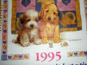 Rollkalender 1994 1995 Bambus wie Schnörkel Welpen Kätzchen Freundschaft Liebe - Bild 1 von 8