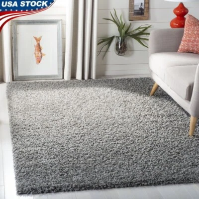 Plush Shag Area Rug Light Grey 3x5 Indoor Carpet Transitional Flooring New - Image 1 of 4