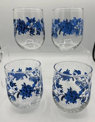 Juego de 4 cristalería de jugo Royal Norfolk azul floral 16 oz patrón nítido usado Foto 1 de 4
