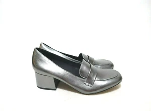 LONDON REBEL Size 9 Womens Dark Grey Square Toe Moccasin Block Heel - Picture 1 of 6
