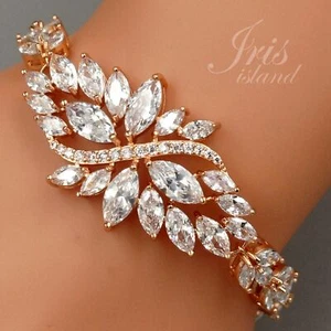 ROSE GOLD Plated Clear Cubic Zirconia CZ Bridal Wedding Tennis Bracelet 07527 - Picture 1 of 5