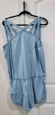 Fabletics Women Romper XL  Liza Blue Chambray Denim Shorts Festival Cute Casual - Image 1 of 4