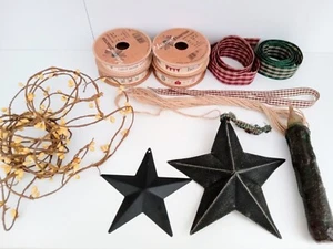 Rustic Primitive Black Tin Stars Grubby Candle Ribbons Craft Decor Bundle Lot - Picture 1 of 3