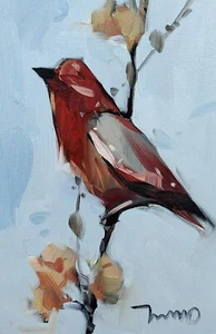 JOSE TRUJILLO Oil Painting IMPRESSIONISM Collectible ORIGINAL Red Bird Signed - Picture 1 of 6