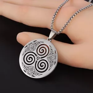 Keltische Triskele Triskelion Anhänger Medaillon Halskette Edelstahl 60 cm - Bild 1 von 9