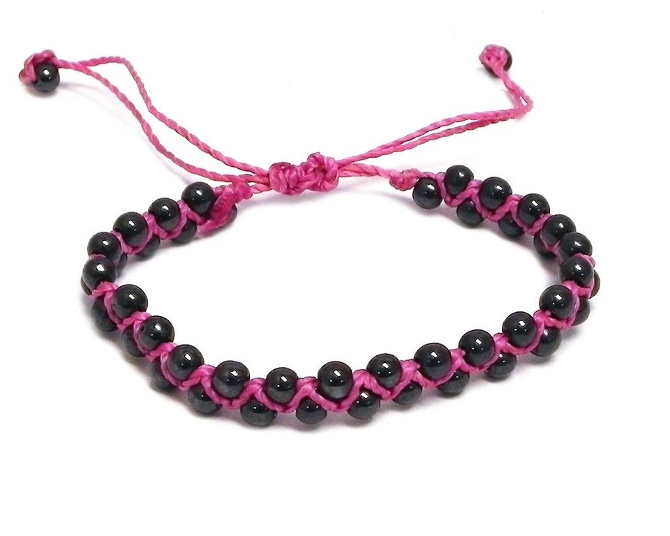 Pulsera de piedra de hematita con cuentas tirar de lazo macramé curativo boho unisex arte joyería Foto 1 de 1