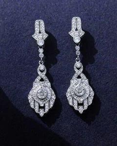Orecchini Clip On Non Forato Pendente Arte Deco Taï-chi Cz Bianco SB1 - Foto 1 di 10