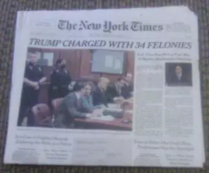 NEWSPAPER-NEW YORK TIMES-APRIL 5, 2023-FORMER TRUMP CHARGED WITH 34 FELONIES - Picture 1 of 2