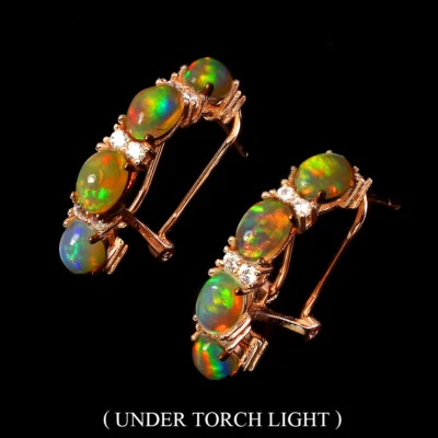 Pendientes de plata de ley 925 ovalados ópalo de fuego 6x4 mm joyas de piedras preciosas Foto 1 de 4