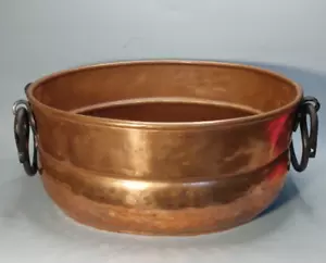 Vintage Rustic Hand Forged Hammered Copper Cauldron Cast Iron Handles 14x11 Pot - Picture 1 of 24