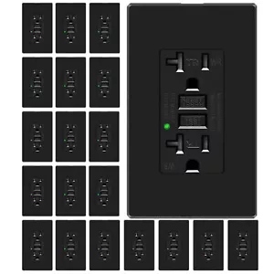 20Amp GFCI Outlet Ground Fault Circuit Interrupter TR Residential Grade Black×20 - Picture 1 of 12