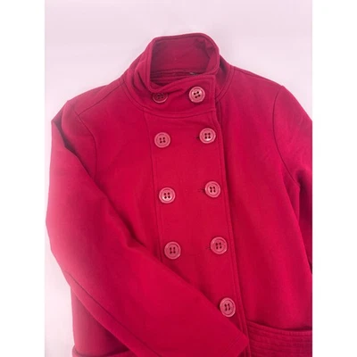 Chaqueta roja de doble botonadura cuello alto botones bolsillos delanteros ropa exterior para mujer Foto 1 de 4