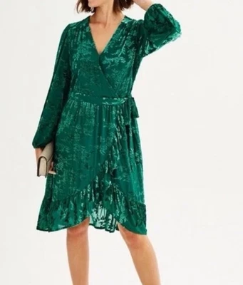 Vestido Draper James Terciopelo Burnout Envolvente Talla XL Verde Esmeralda Fluido Femenino Nuevo Foto 1 de 4