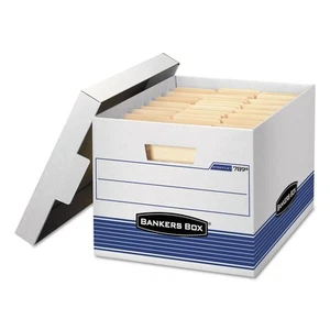 Bankers Box STOR/FILE Med-Duty Letter/Legal Storage Boxes Locking Lid White/Blue - Picture 1 of 7
