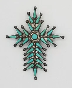 Broche Colgante Cruz Punto Pequeño Turquesa Natural Plata Esterlina Zuni De Colección - Imagen 1 de 10