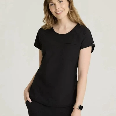 Barco One Rounded Neck Raglan Sleeve Tuck-In Top Scrubs Womens Medium Black - Image 1 of 2