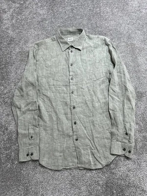 Camisa De Colección Emporio Armani Collezioni Para Hombres Grande Gris Lino Lino Abotonada Foto 1 de 4