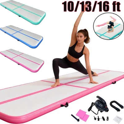 SUDOO 10/13/16FT Air Track Inflatable Training Tumbling Gymnastics Gym Yoga Mat w/Pump