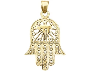 Mano Hamsa de oro 14K con colgante Chai - Imagen 1 de 6
