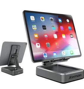 Jteman 3-in-1 Tablet Stand with Bluetooth Speaker and Charging Station Gray NEW - Picture 1 of 15