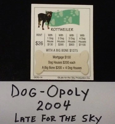 Monopoly  DOG   Rottweiler  Tile Deed Card  2004  Replacement Card - Image 1 of 4
