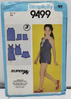 1980s Simplicity 9499 UC Vintage Pattern Girls Pullover Dress Romper Girls 12 - Image 1 of 3