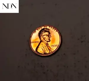 Centavo Lincoln Wheat 1937 - prueba de gemas (rojo) - raro error #W421 - Imagen 1 de 3