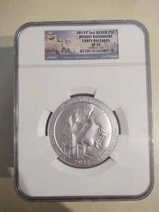 2013-P MOUNT RUSHMORE 5 Oz SILVER GRADED NGC SP70 EARLY RELEASE - Picture 1 of 2