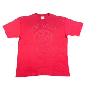 Vintage 90s New York NY State Seal Single Stitched Distressed Red T Shirt XL - Picture 1 of 4