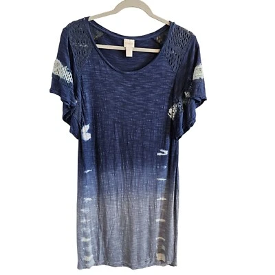 Chico's Woman Size M (Chico 1) Dress Ombre Dipped Lace & Crochet Trim Hippie - Imagem 1 de 4