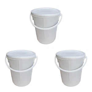 (Set of 3) 25L Storage Bucket With Handle & Lid White Durable Plastic Container - Picture 1 of 16