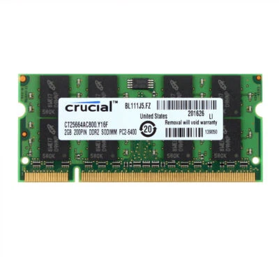 Crucial 2GB 2 GB DDR2 800Mhz PC2-6400S 200pin SO-DIMM Laptop RAM Memory PC6400#` - Image 1 of 4