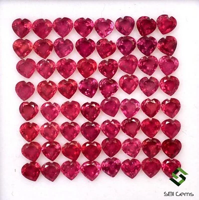 10.24 CTS Natural Ruby Heart Shape Cut 3x3 mm Lot 65 Pcs Calibrated Loose Gems - Image 1 of 4