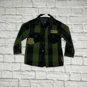 Coogi Kids Shirt 4T Green Plaid Pattern Long Sleeve Cotton Button Down Boys - Picture 1 of 4