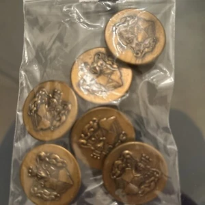 6 Vintage Gold Tone Shank Buttons Coat Of Arms Antique Crest Round Lot #4 - Picture 1 of 4