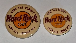 Lot Of 2 Pins Hard Rock Cafe Button Pin Save The Planet Love All Serve All - Picture 1 of 4