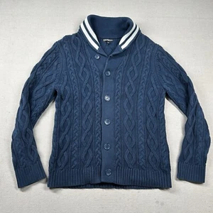 Express Sweater Womens M Cable Knit Shawl Cardigan Navy Blue Nautical Buttons - Picture 1 of 8