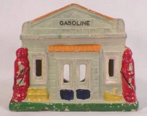 Gas Station Train Display Christmas Putz Compo Plaster Paris HO Vintage Japan #8 - Picture 1 of 7