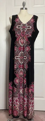 Liz Lange Size Large Brown Maxi Dress Knit Pink Print V Neck Women’s L - Image 1 of 4