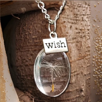 Löwenzahn Wunsch Anhänger Halskette Echt Samen Engel Haar Kristall Modeschmuck - Bild 1 von 4