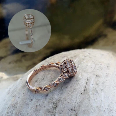 Elegant Rose Gold Round Size 6-10 Wedding Sapphire White Rings Women - Image 1 of 4