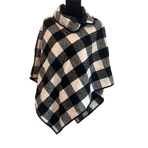 Chico's Checkmate Triangle Poncho Cream Black Cape Wrap - Picture 1 of 7